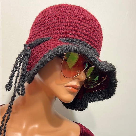 Stylish Burgundy and Gray Crochet Hat main image 14